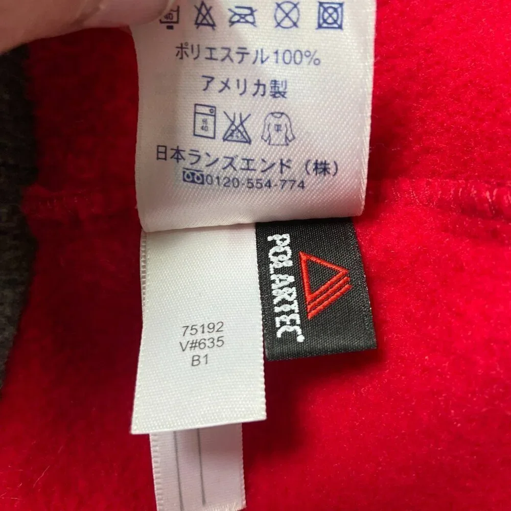 Lands' End Pom Pom Fleece Beanie Red Gray Size Small